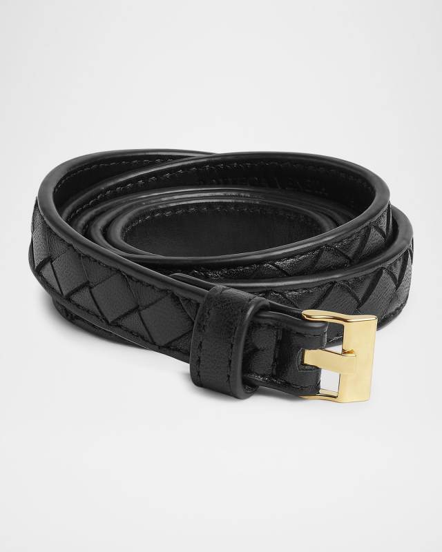 Watch-Buckle Intrecciato Skinny Leather Belt
